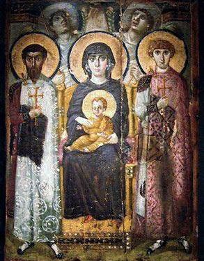 أيقونة العذراء (والدة الإله) والطفل يسوع مع القديسين ثيودوروس وجرجيوس  – الايقونة وشرحها