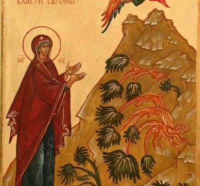 أيقونة ظهور رئيس الملائِكة جبرائيل لوالدة الإله قبل ثلاثة أيام مِنْ رقادها – الايقونة وشرحها